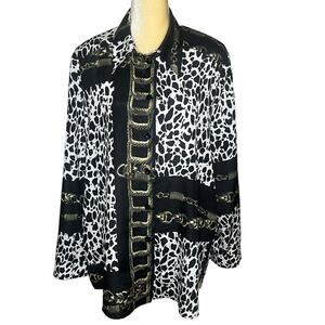Sempre Piu by Chalou White Leopard Artsy Boxy Blouse Top Size US 14